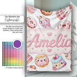 Cute Kawaii Donuts Cakes Desserts Light Grey Background Seamless  Personalised Custom Name Super Soft Fleece Blanket Bed Sofa Throw