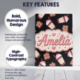 Personalised Name Cute Chocolate Strawberry Custom  Bespoke Interior Contemporary Canvas Wall Art Print Decor Picture Ready to Hang