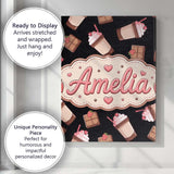 Personalised Name Cute Chocolate Strawberry Custom  Bespoke Interior Contemporary Canvas Wall Art Print Decor Picture Ready to Hang