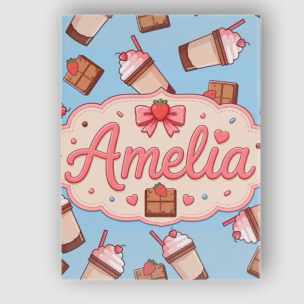 Personalised Name Cute Chocolate Strawberry Custom  Bespoke Interior Contemporary Canvas Wall Art Print Decor Picture Ready to Hang