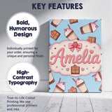 Personalised Name Cute Chocolate Strawberry Custom  Bespoke Interior Contemporary Canvas Wall Art Print Decor Picture Ready to Hang