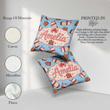Custom Name Cute Chocolate Strawberry Milkshake Blue Background Square Filled Cushion Throw Pillow Sofa Bed Home Decor Zip Washable UK Made