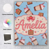 Personalised Name Cute Chocolate Strawberry Custom  Bespoke Interior Contemporary Canvas Wall Art Print Decor Picture Ready to Hang