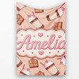 Cute Chocolate Strawberry Milkshake Peach Background Seamless  Personalised Custom Name Super Soft Fleece Blanket Bed Sofa Throw