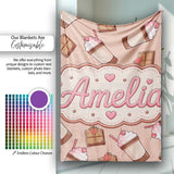 Cute Chocolate Strawberry Milkshake Peach Background Seamless  Personalised Custom Name Super Soft Fleece Blanket Bed Sofa Throw
