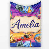 Sunset Camping Outdoor Equipment Seamless Pattern Cute Unique Gift  Personalised Custom Name Super Soft Fleece Blanket Bed Sofa Throw