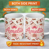 Personalized Custom Name Cute Chocolate Strawberry Milkshake Cream Background Seamless 11oz Ceramic Coffee Tea Mug White Large Handle
