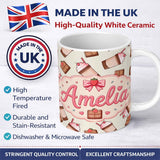 Personalized Custom Name Cute Chocolate Strawberry Milkshake Cream Background Seamless 11oz Ceramic Coffee Tea Mug White Large Handle