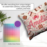Custom Name Cute Chocolate Strawberry Milkshake Cream Background Square Filled Cushion Throw Pillow Sofa Bed Home Decor Zip Washable UK Made