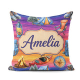 Custom Name Sunset Camping Outdoor Equipment Seamless Pattern Square Filled Cushion Throw Pillow Sofa Bed Home Decor Zip Washable UK Made