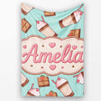 Cute Chocolate Strawberry Milkshake Mint Background Seamless  Personalised Custom Name Super Soft Fleece Blanket Bed Sofa Throw