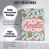 Personalised Name Cute Chocolate Strawberry Custom  Bespoke Interior Contemporary Canvas Wall Art Print Decor Picture Ready to Hang