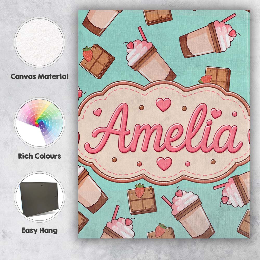 Personalised Name Cute Chocolate Strawberry Custom  Bespoke Interior Contemporary Canvas Wall Art Print Decor Picture Ready to Hang