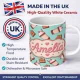 Personalized Custom Name Cute Chocolate Strawberry Milkshake Mint Background Seamless 11oz Ceramic Coffee Tea Mug White Large Handle