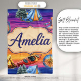 Sunset Camping Outdoor Equipment Seamless Pattern Cute Unique Gift  Personalised Custom Name Super Soft Fleece Blanket Bed Sofa Throw