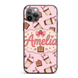 Cute Chocolate Strawberry Milkshake Soft Pink Custom Name Protective Phone Case Mobile Cover Durable Everyday Smartphone Shock Resistant