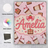 Personalised Name Cute Chocolate Strawberry Custom  Bespoke Interior Contemporary Canvas Wall Art Print Decor Picture Ready to Hang