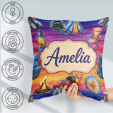 Custom Name Sunset Camping Outdoor Equipment Seamless Pattern Square Filled Cushion Throw Pillow Sofa Bed Home Decor Zip Washable UK Made