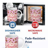 Personalized Custom Name Cute Chocolate Strawberry Milkshake Blush Pink Background Seamless 11oz Ceramic Coffee Tea Mug White Large Handle