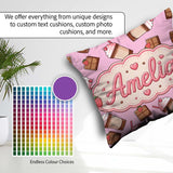 Custom Name Chocolate Strawberry Milkshake Blush Pink Background Square Filled Cushion Throw Pillow Sofa Bed Home Decor Zip Washable UK Made