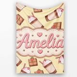 Cute Chocolate Strawberry Milkshake Yellow Background Seamless  Personalised Custom Name Super Soft Fleece Blanket Bed Sofa Throw