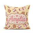 Custom Name Cute Chocolate Strawberry Yellow Background Seamless Square Filled Cushion Throw Pillow Sofa Bed Home Decor Zip Washable UK Made