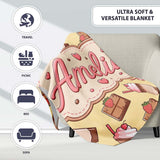 Cute Chocolate Strawberry Milkshake Yellow Background Seamless  Personalised Custom Name Super Soft Fleece Blanket Bed Sofa Throw