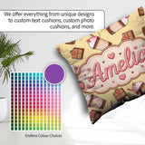 Custom Name Cute Chocolate Strawberry Yellow Background Seamless Square Filled Cushion Throw Pillow Sofa Bed Home Decor Zip Washable UK Made