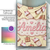 Cute Chocolate Strawberry Milkshake Yellow Background Seamless  Personalised Custom Name Super Soft Fleece Blanket Bed Sofa Throw