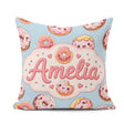 Custom Name Kawaii Donuts with Pink Icing Blue Seamless Pattern Square Filled Cushion Throw Pillow Sofa Bed Home Decor Zip Washable UK Made