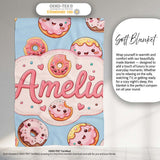 Cute Kawaii Donuts with Pink Icing Blue Background Seamless Pattern  Personalised Custom Name Super Soft Fleece Blanket Bed Sofa Throw