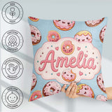 Custom Name Kawaii Donuts with Pink Icing Blue Seamless Pattern Square Filled Cushion Throw Pillow Sofa Bed Home Decor Zip Washable UK Made