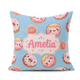 Custom Name Cute Kawaii Donuts with Pink Icing Sky Blue Seamless Square Filled Cushion Throw Pillow Sofa Bed Home Decor Zip Washable UK Made