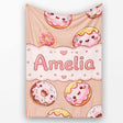 Cute Kawaii Donuts with Pink Icing Peach Background Seamless  Personalised Custom Name Super Soft Fleece Blanket Bed Sofa Throw