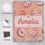Personalised Name Cute Kawaii Donuts with Custom  Unique Gift Idea Elegant Feature Canvas Wall Art Print Decor Picture Ready to Hang