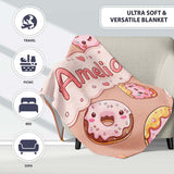 Cute Kawaii Donuts with Pink Icing Peach Background Seamless  Personalised Custom Name Super Soft Fleece Blanket Bed Sofa Throw