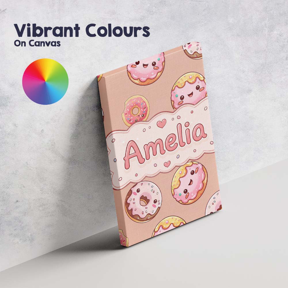 Personalised Name Cute Kawaii Donuts with Custom  Unique Gift Idea Elegant Feature Canvas Wall Art Print Decor Picture Ready to Hang