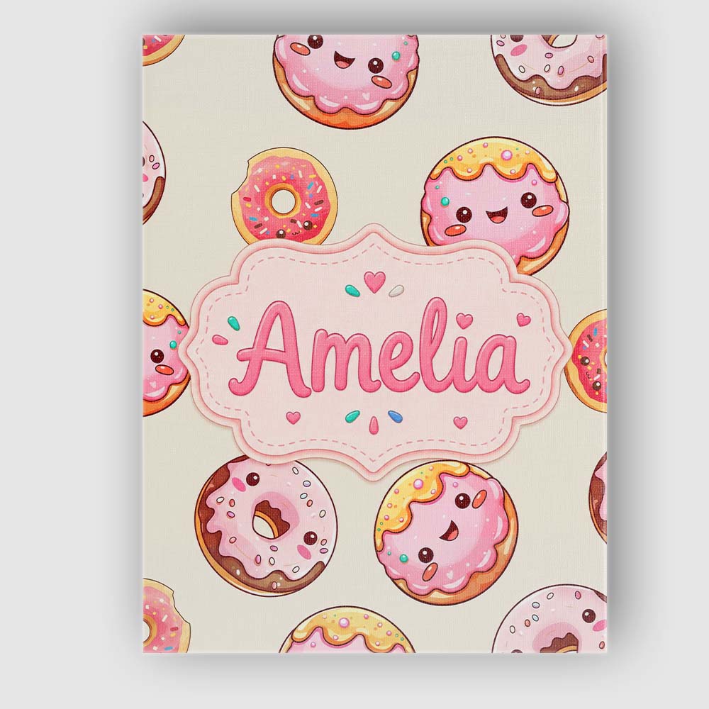 Personalised Name Cute Kawaii Donuts with Custom  Unique Gift Idea Elegant Feature Canvas Wall Art Print Decor Picture Ready to Hang