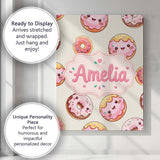 Personalised Name Cute Kawaii Donuts with Custom  Unique Gift Idea Elegant Feature Canvas Wall Art Print Decor Picture Ready to Hang