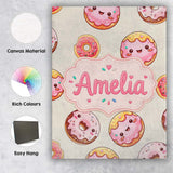 Personalised Name Cute Kawaii Donuts with Custom  Unique Gift Idea Elegant Feature Canvas Wall Art Print Decor Picture Ready to Hang