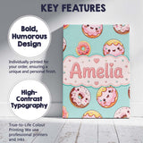 Personalised Name Cute Kawaii Donuts with Custom  Unique Gift Idea Elegant Feature Canvas Wall Art Print Decor Picture Ready to Hang