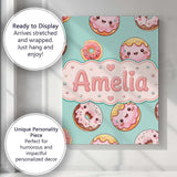 Personalised Name Cute Kawaii Donuts with Custom  Unique Gift Idea Elegant Feature Canvas Wall Art Print Decor Picture Ready to Hang