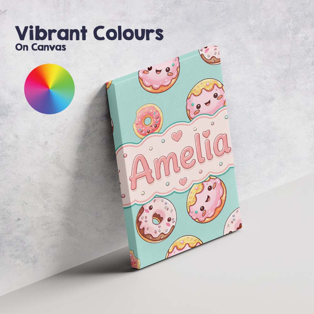 Personalised Name Cute Kawaii Donuts with Custom  Unique Gift Idea Elegant Feature Canvas Wall Art Print Decor Picture Ready to Hang