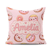 Custom Name Kawaii Donuts with Pink Icing Soft Seamless Pattern Square Filled Cushion Throw Pillow Sofa Bed Home Decor Zip Washable UK Made