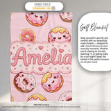 Cute Kawaii Donuts with Pink Icing Soft Background Seamless Pattern  Personalised Custom Name Super Soft Fleece Blanket Bed Sofa Throw
