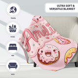 Cute Kawaii Donuts with Pink Icing Soft Background Seamless Pattern  Personalised Custom Name Super Soft Fleece Blanket Bed Sofa Throw
