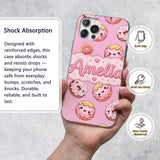 Cute Kawaii Donuts with Pink Icing Background Custom Name Protective Phone Case Mobile Cover Durable Everyday Smartphone Shock Resistant