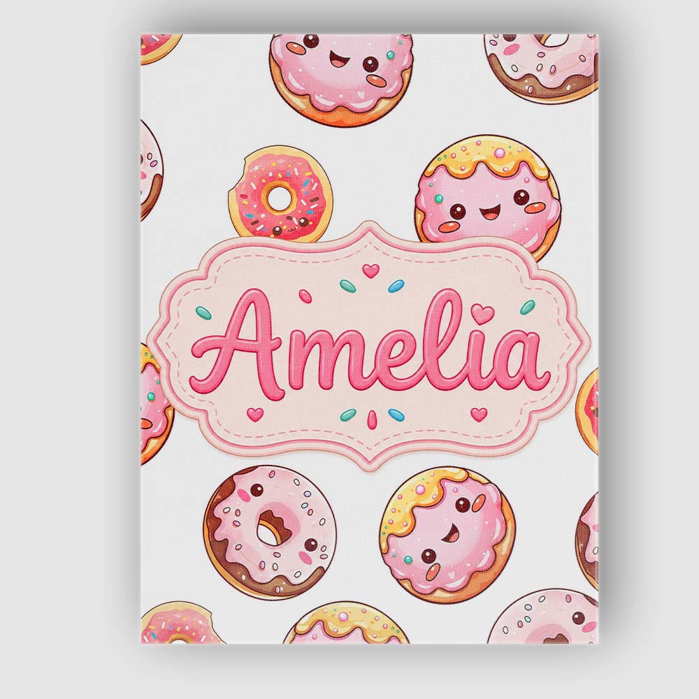 Personalised Name Cute Kawaii Donuts with Custom  Unique Gift Idea Elegant Feature Canvas Wall Art Print Decor Picture Ready to Hang