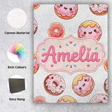 Personalised Name Cute Kawaii Donuts with Custom  Unique Gift Idea Elegant Feature Canvas Wall Art Print Decor Picture Ready to Hang