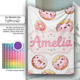 Cute Kawaii Donuts with Pink Icing Grey Background Seamless Pattern  Personalised Custom Name Super Soft Fleece Blanket Bed Sofa Throw
